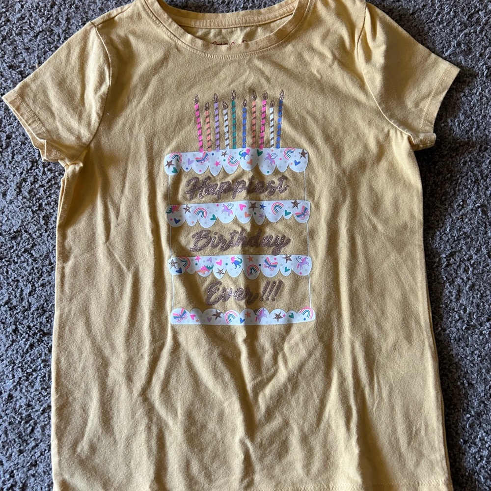 Cat & Jack Yellow Short Sleeve Tee with Pastel Graphic